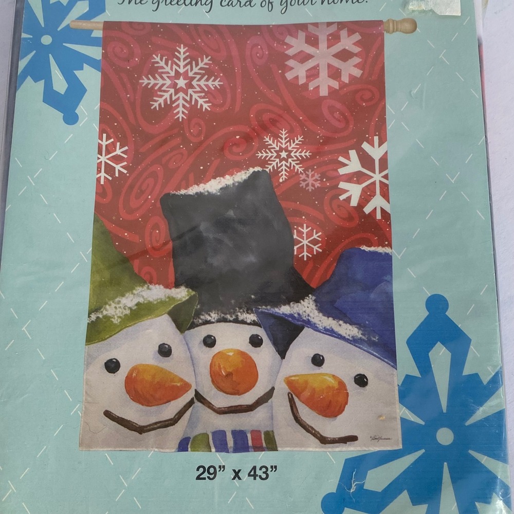 Evergreen Decorative Flag 29x43 Red New Snowmen Three Winter House‎ Banner